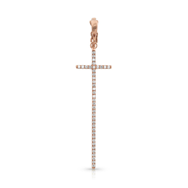Dominique Cohen tall diamond cross enhancer, hinged bail, in white diamonds and 18k roe gold <span class='visuallyhidden'>Call, text 323-404-2959 for shopping help.</span>